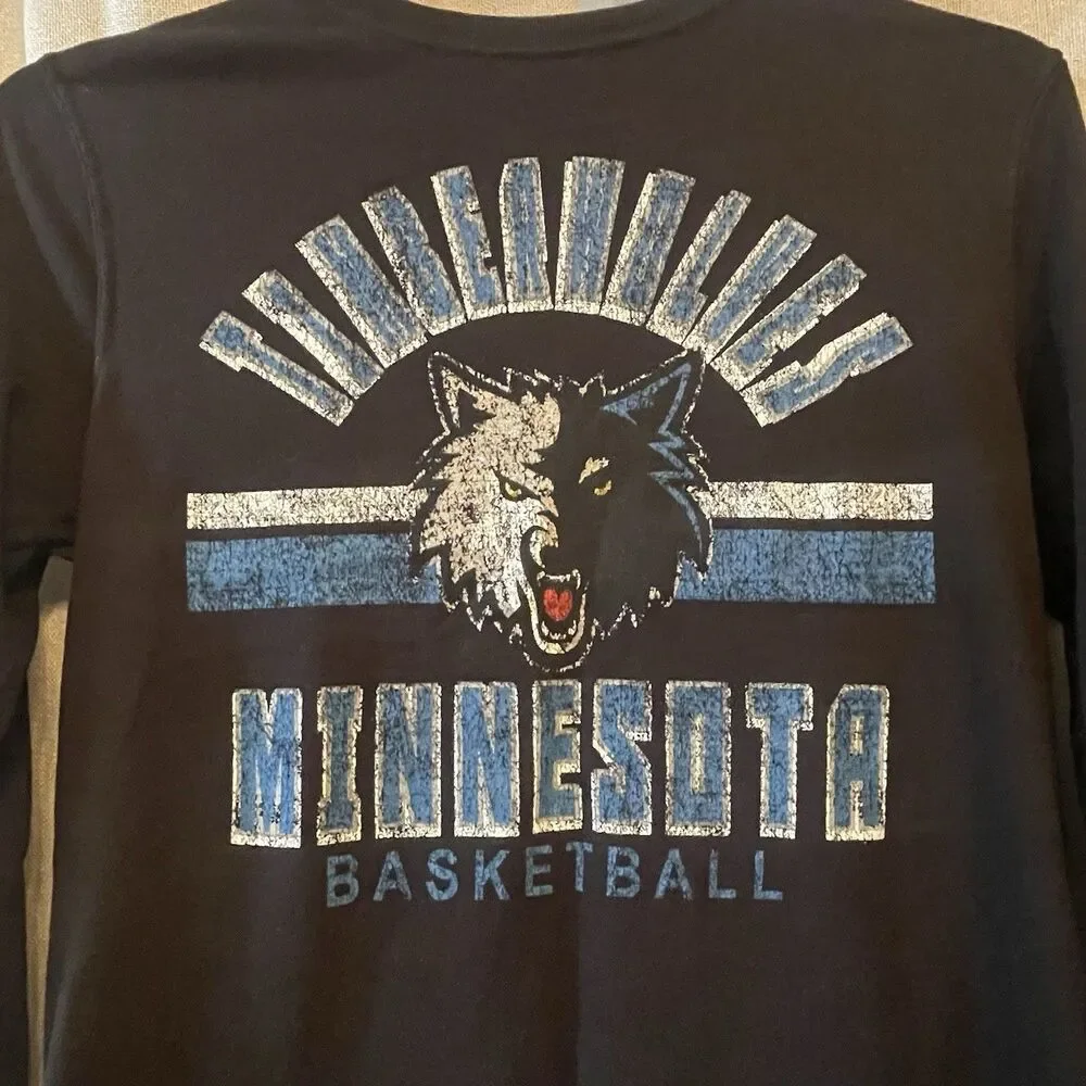 NBA Minnesota Timberwolves Boys T-shirt Black Long Sleeve Size 14/16